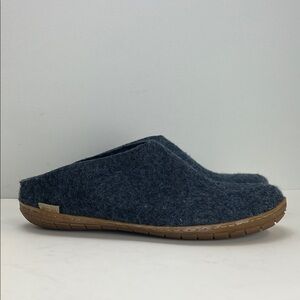 Glerups Wool Slippers Slip On With Natural Rubber Sole Blue EU 44 US Mens 10.5